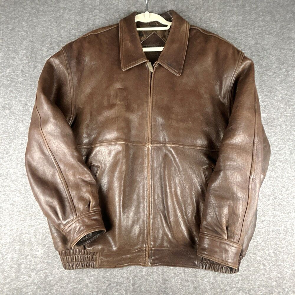 Vintage Roundtree & Yorke Bomber Jacket Mens Size 2XLT Brown Lambskin Leather